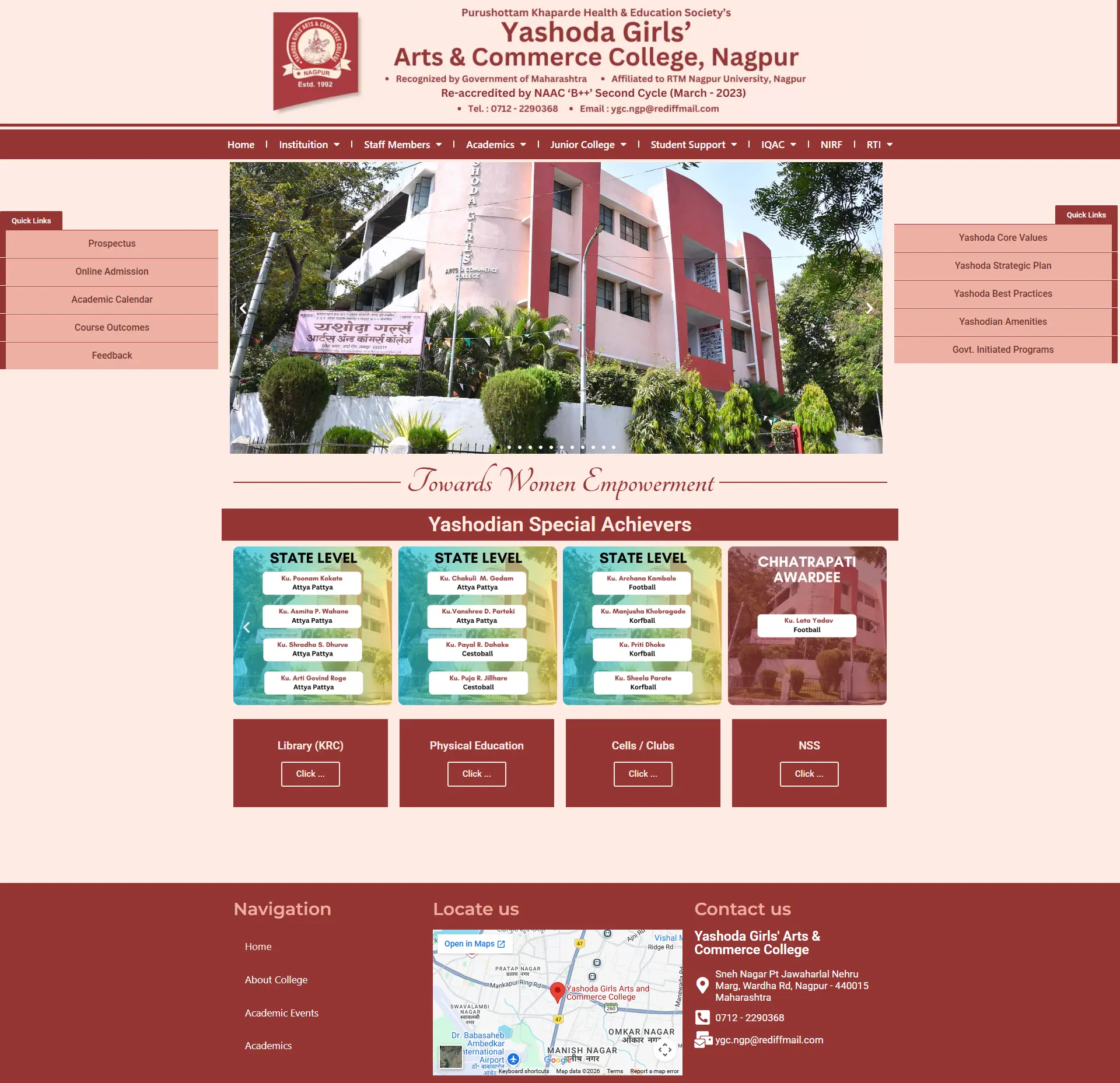 Yashoda Girls' College Website Screenshot