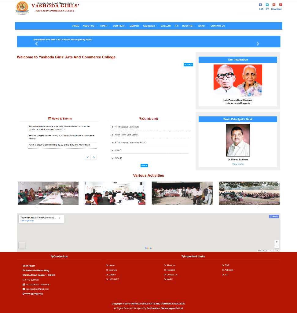 Outdated Yashoda Girls College Website Before Redesign